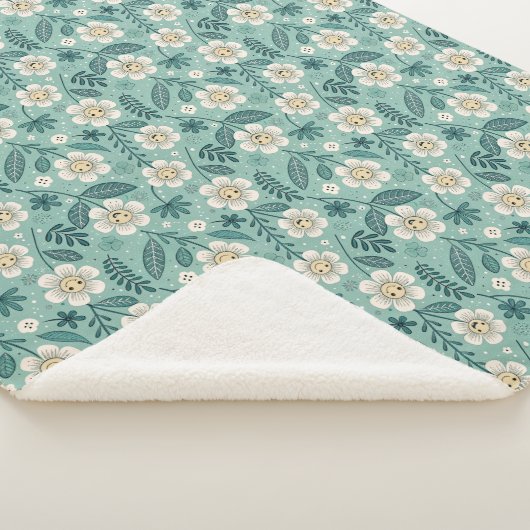 Retro Smiling Daisies Pattern - Groovy 70er Boho Sherpadecke (3/4)