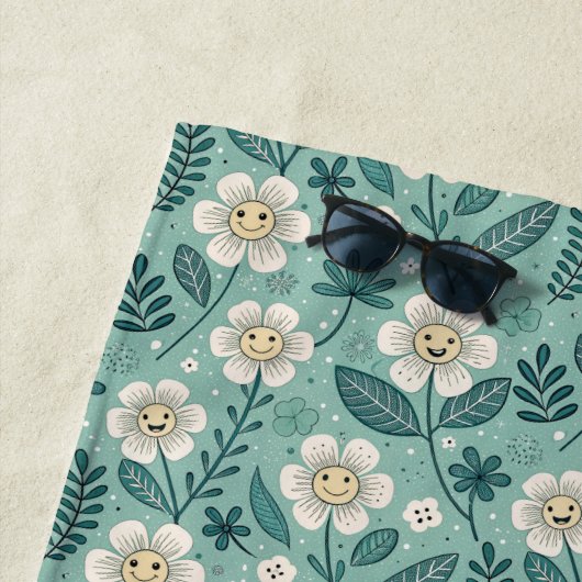 Retro Smiling Daisies Pattern - Groovy 70er Boho Strandtuch (Beispiel)