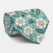 Retro Smiling Daisies Pattern – Groovy 70s Boho Krawatte (Gerollt)