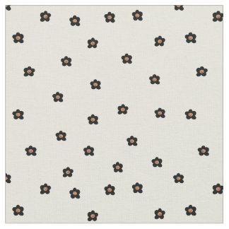 Retro Smiling Flower Pattern in Black and Cream Stoff