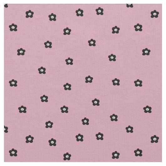 Retro Smiling Flower Pattern in black and Rosa Stoff (Nahaufnahme)