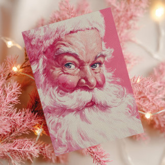 Retro Smiling Santa Claus Pink Vintage Christmas  Postkarte