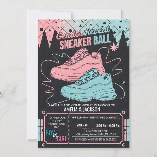 Retro Sneaker Ball Einladung 90er Gender Reveal (Vorderseite)