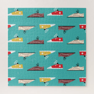 Retro-Sneaker: vintage nahtloses Muster. Puzzle