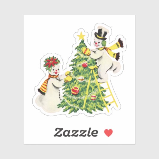 Retro Snow Couple Decorieren Weihnachtsbaum Aufkleber (Blatt)