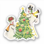 Retro Snow Couple Decorieren Weihnachtsbaum Aufkleber (Vorderseite)