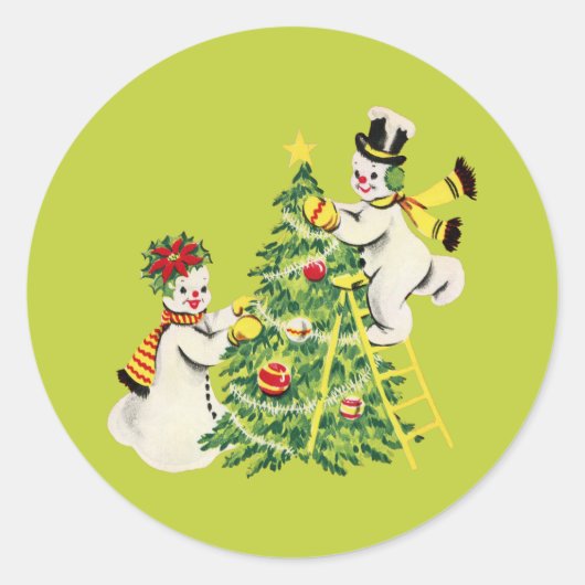 Retro Snow Couple Decorieren Weihnachtsbaum Runder Aufkleber (Vorderseite)