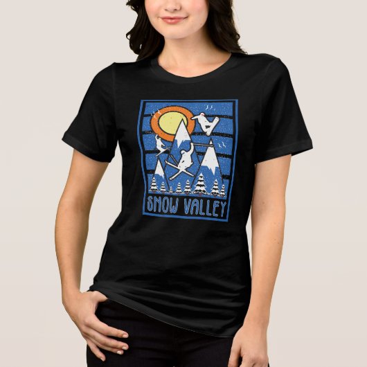 Retro Snow Valley Ski Sunset House Tri-Blend Shirt (Vorderseite)