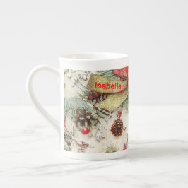 Retro Snow Weihnachten Pinecon Ribbon Design Porzellantasse