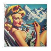 Retro Snowboard Girl Fliese (Vorderseite)