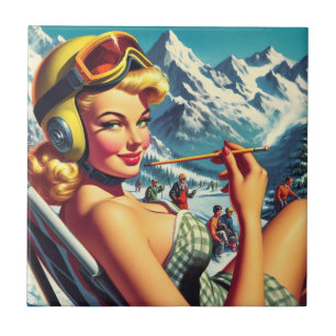Retro Snowboard Girl Fliese