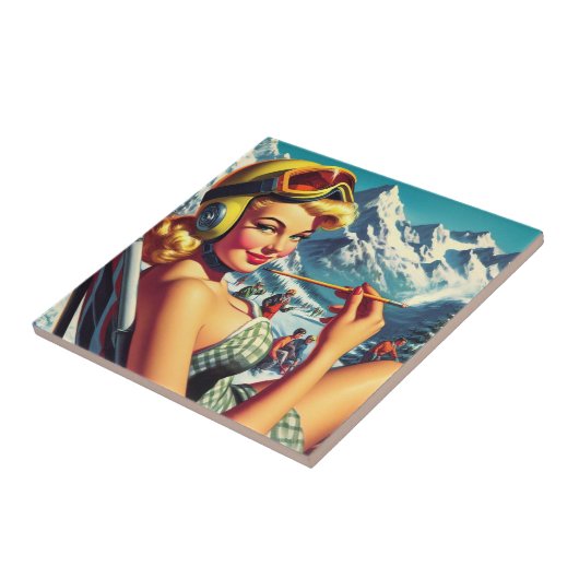 Retro Snowboard Girl Fliese (Seite)