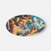 Retro Snowboard Girl Pappteller (Schrägansicht)