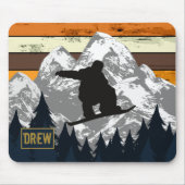 Retro Snowboard Skifahren Berge Skipisten Name Mousepad (Vorne)