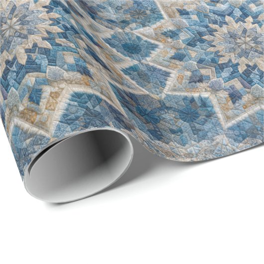 Retro Snowflake Kaleidoscope Quilt Geschenkpapier (Rolleneckpunkt)