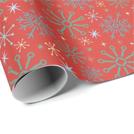 Retro Snowflakes Patterns Red oder Custom Geschenkpapier (Rolleneckpunkt)
