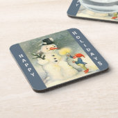 Retro Snowman and Elf Christmas Getränkeuntersetzer (Linke Seite)