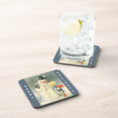 Retro Snowman and Elf Christmas Getränkeuntersetzer (Rechte Seite)