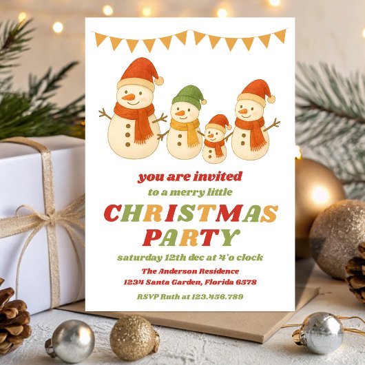 Retro Snowman Editable Christmas Party Einladung