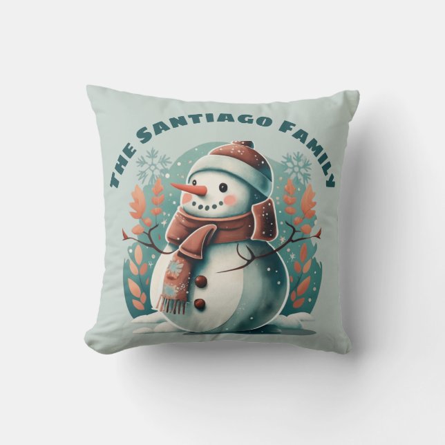 Retro Snowman Frohe Weihnachtsfeiertag Midjahrhund Kissen (Vorderseite)