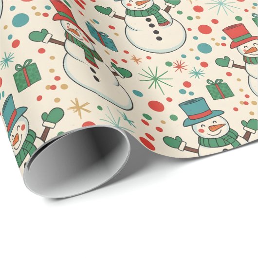 Retro Snowman Fun Geschenkpapier (Rolleneckpunkt)