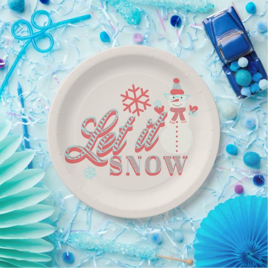 Retro Snowman Let it Snow Christmas Tan Pappteller (Party)