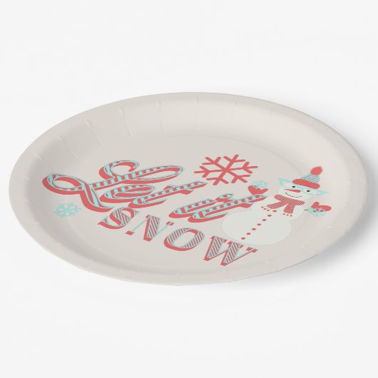 Retro Snowman Let it Snow Christmas Tan Pappteller (Schrägansicht)