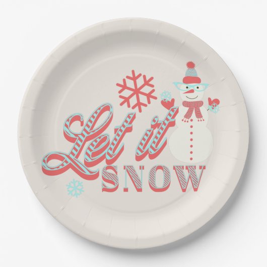 Retro Snowman Let it Snow Christmas Tan Pappteller (Vorderseite)