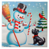 Retro Snowman, Niedlicher Hund, roter Kardinal und Fliese (Vorderseite)