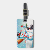 Retro Snowman, Niedlicher Hund, roter Kardinal und Gepäckanhänger (Vorderseite vertikal)