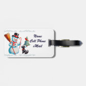 Retro Snowman, Niedlicher Hund, roter Kardinal und Gepäckanhänger (Rückseite horizontal)