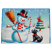 Retro Snowman, Niedlicher Hund, roter Kardinal und Große Geschenktüte (Vorderseite)