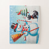 Retro Snowman, Niedlicher Hund, roter Kardinal und Puzzle (Vertikal)