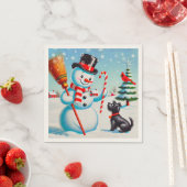 Retro Snowman, Niedlicher Hund, roter Kardinal und Serviette (Beispiel)