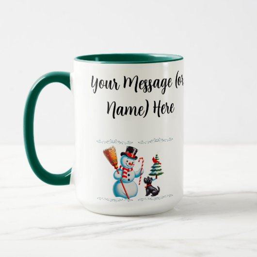 Retro Snowman, Niedlicher Hund, roter Kardinal und Tasse (Links)