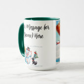 Retro Snowman, Niedlicher Hund, roter Kardinal und Tasse (Vorderseite Links)