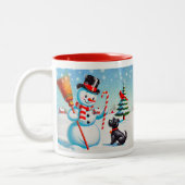Retro Snowman, Niedlicher Hund, roter Kardinal und Zweifarbige Tasse (Links)
