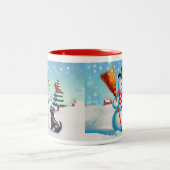 Retro Snowman, Niedlicher Hund, roter Kardinal und Zweifarbige Tasse (Mittel)