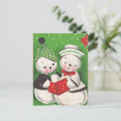 Retro Snowman Postcard Postkarte (Stehend Vorderseite)