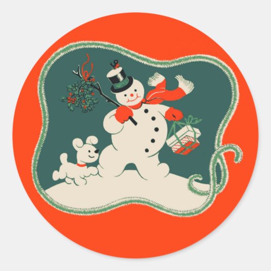 Retro Snowman Runder Aufkleber (Vorderseite)