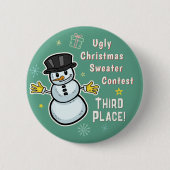 Retro Snowman Ugly Christmas Sweater Wettbewerb 3 Button (Vorderseite)
