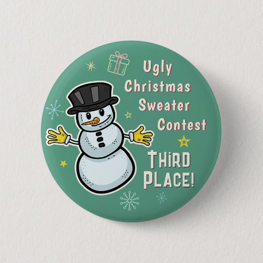 Retro Snowman Ugly Christmas Sweater Wettbewerb 3 Button (Vorderseite)