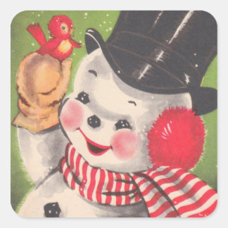 Retro Snowman Weihnachten Quadratischer Aufkleber