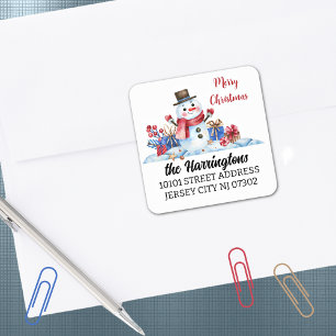 Retro Snowman Weihnachts-Rücksendeadresse Envy Sie Quadratischer Aufkleber