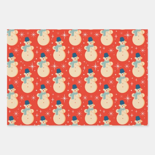 Retro Snowman Weihnachtswrapping Paper Geschenkpapier Set (Vorderseite)
