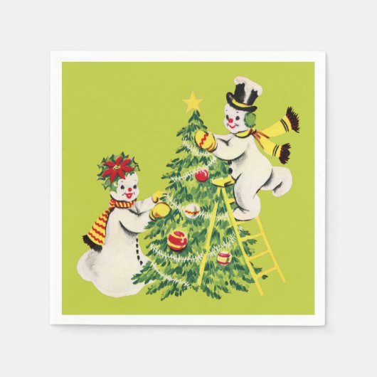 Retro Snowmen Dekorieren Baum für Weihnachten Serviette (Vorderseite)