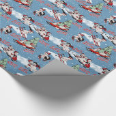 Retro Snowmen Wintersport auf blau Geschenkpapier (Ecke)