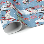 Retro Snowmen Wintersport auf blau Geschenkpapier (Rolleneckpunkt)