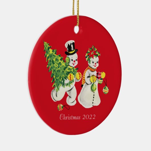 Retro Snowpair Keramik Ornament (Rechts)