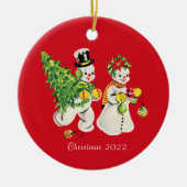 Retro Snowpair Keramik Ornament (Vorne)